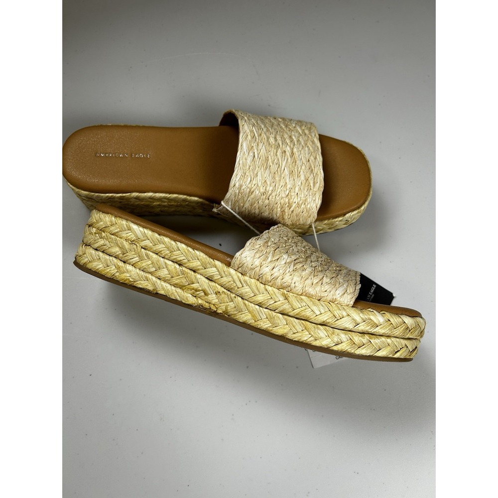 AE Raffia Espadrille Flatform Slide Sandal Size 9
